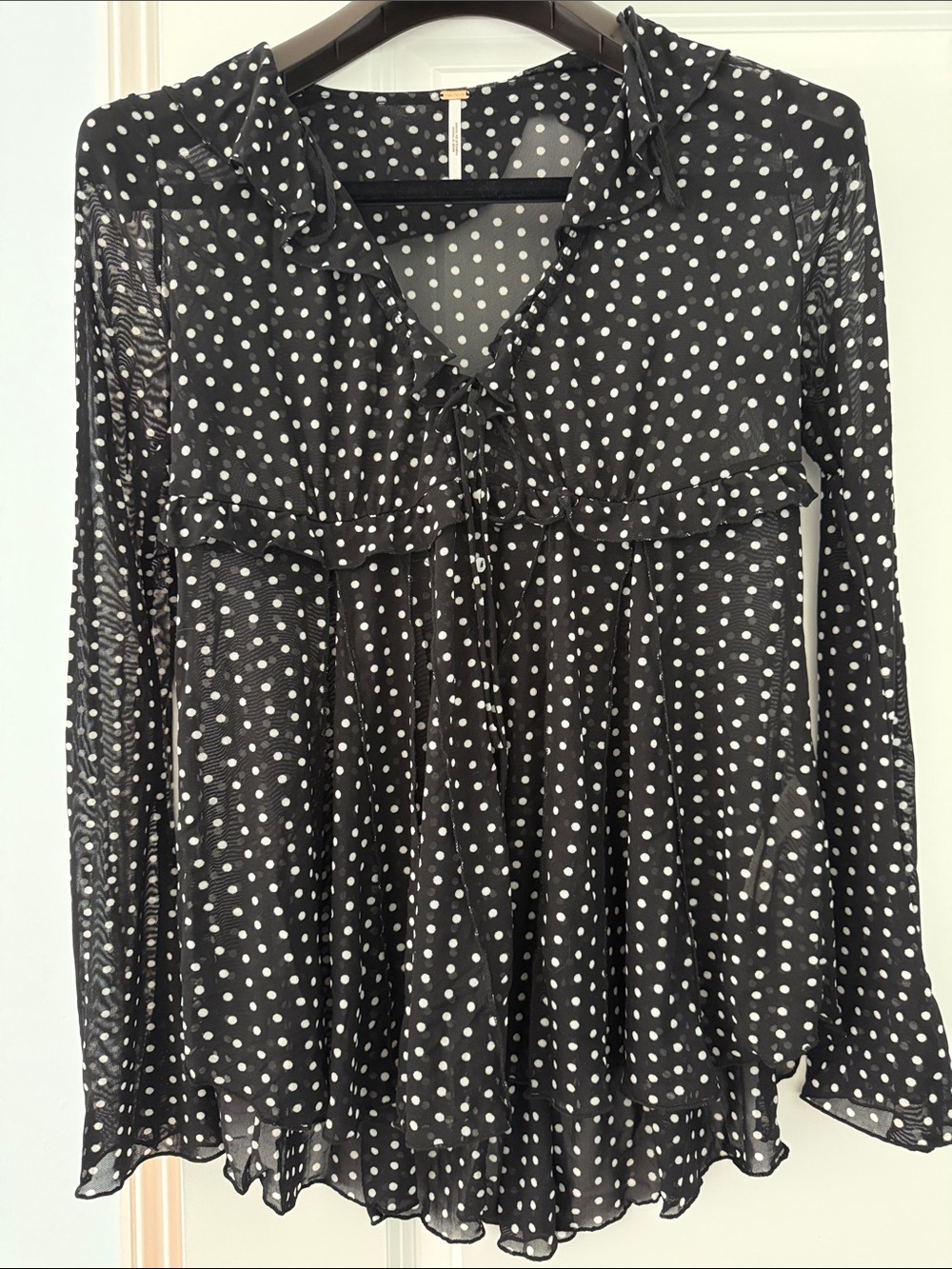 Free people black polka dot blouse